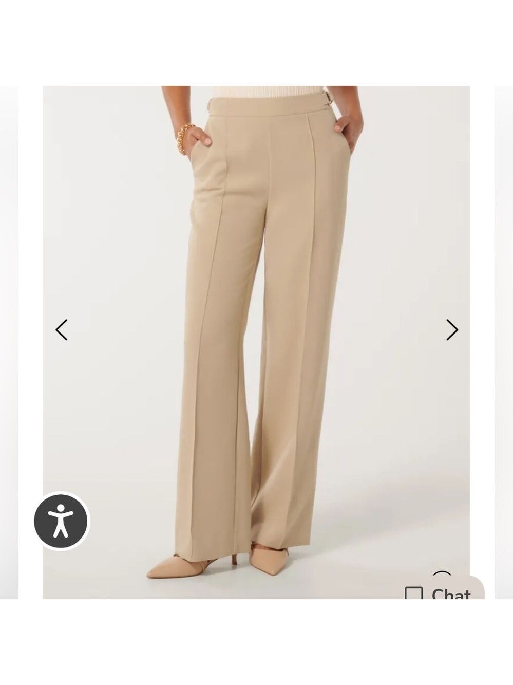 Ever New Melbourne Mila D-Ring Beige Wide-Leg Women's Pants - Picture 2 of 16